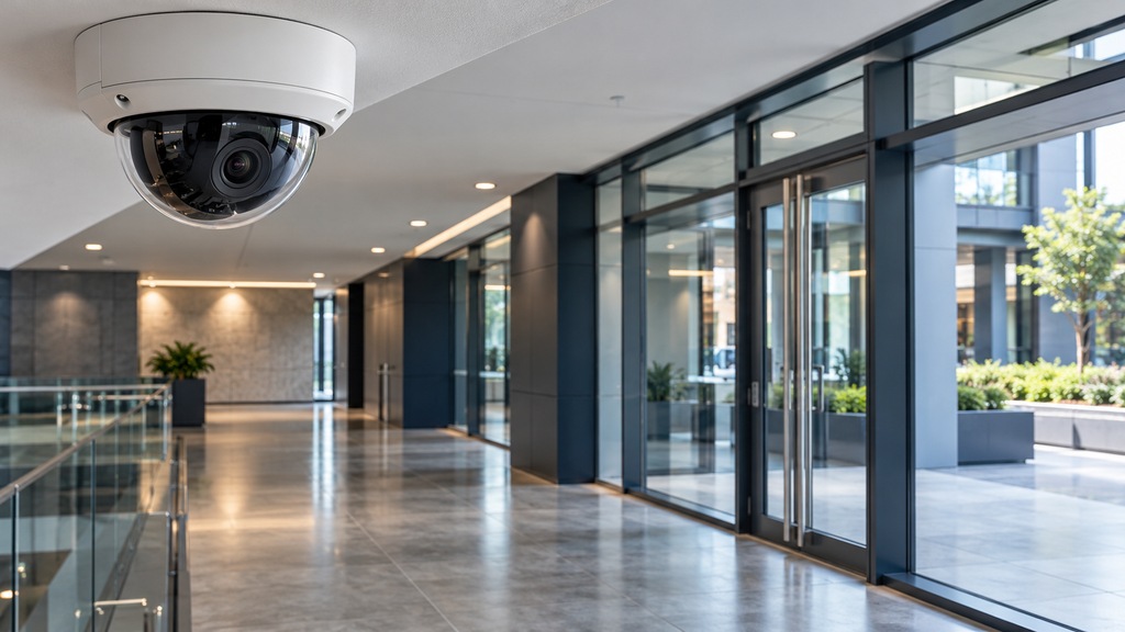 Illustration of CCTV surveillance in a commercial building