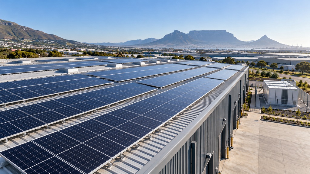Illustration of a commercial rooftop solar installation in South Africa